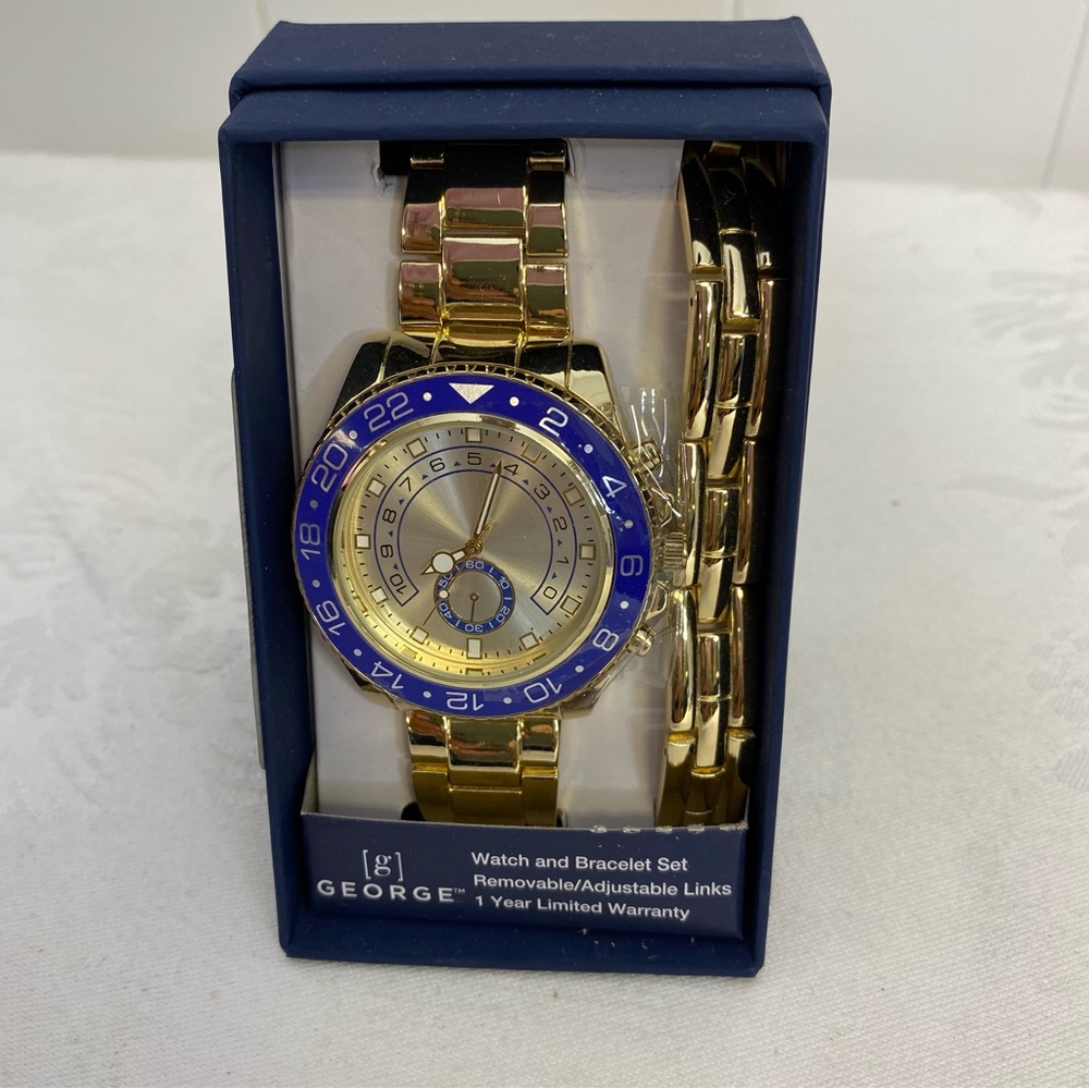 GEOGRE GOLD ADJUSTABLE/REMOVEABLE LINKS MEN'S WATCH & BRACLET SET